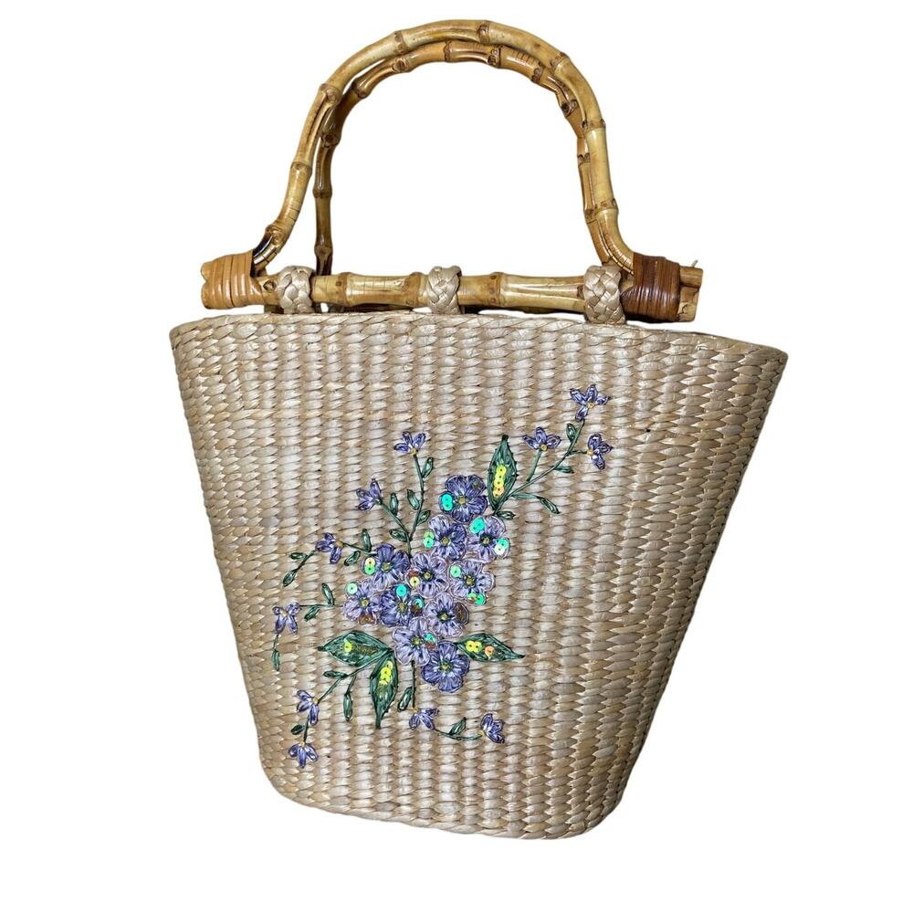 Cappelli Woven Purse with Flowers & some‎ Sequins